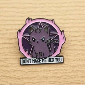 Cute witch cat purple pentagram hex funny angry kitten enamel brooch charm pin